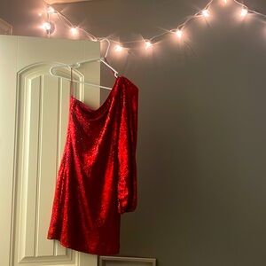 One sleeve red shimmery dress from Altra’d State